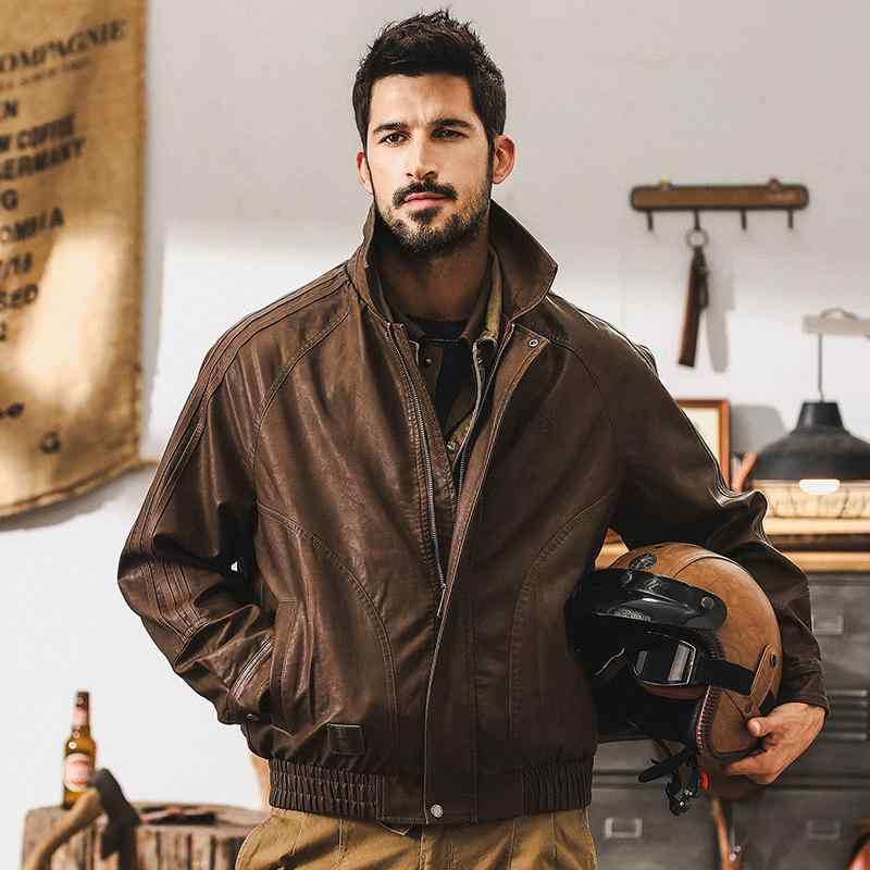 春 コーデ メンズ 用 服 シンプル ファッション オシャレ 大人 かっこいい 大きいサイズ ストリート 紳士服 アメリカン レトロ ジャケット ブラウン タフ ライダース ジャケット
