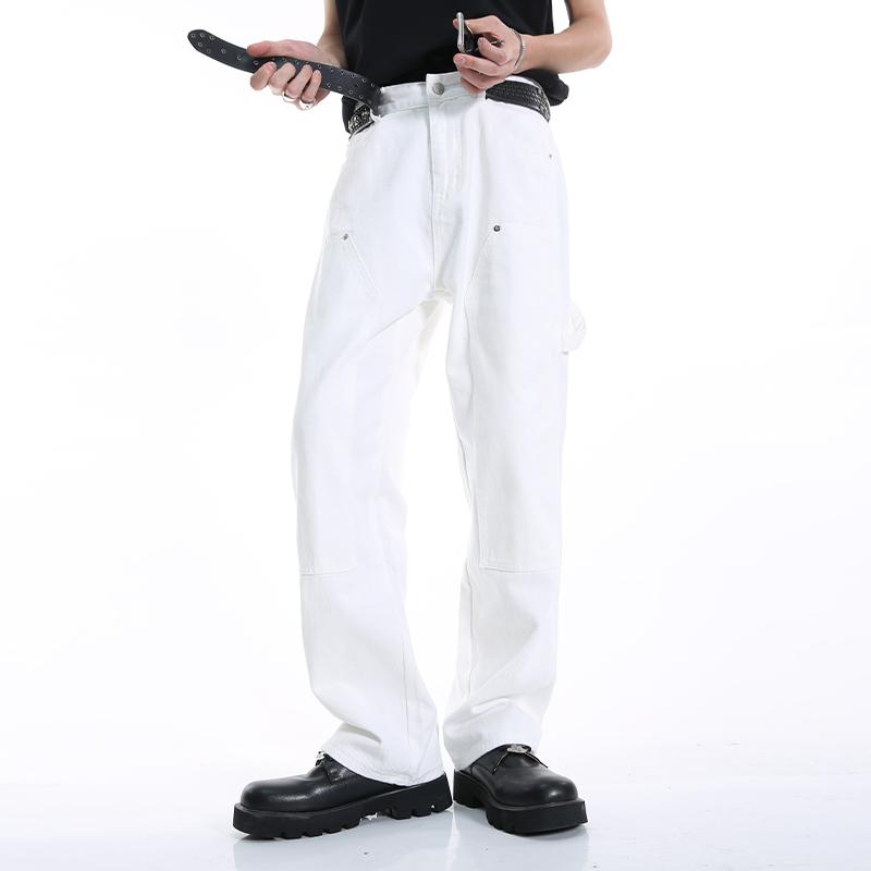 春 コーデ メンズ 用 服 シンプル ファッション オシャレ 大人 かっこいい 大きいサイズ ストリート 紳士服 韓国スタイル スタッズ ワーク ジーンズ ミッドウエスト ストレート カジュアル パンツ 男女兼用