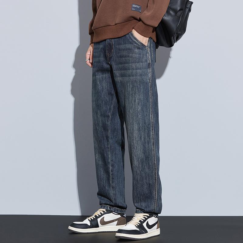 春 コーデ メンズ 用 服 シンプル ファッション オシャレ 大人 かっこいい 大きいサイズ ストリート 紳士服 アメリカン レトロ ストレート ジーンズ ワイド レッグ パンツ ｜リコット