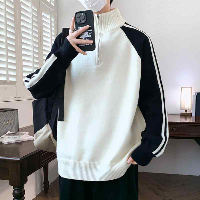 春 コーデ メンズ 用 服 シンプル ファッション オシャレ 大人 かっこいい 大きいサイズ ストリート 紳士服 ハーフ ジップ スタンドカラー セーター 厚手 ミッド カラー ウール 服 タートルネックセーター