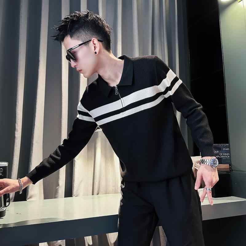 春 コーデ メンズ 用 服 分かりやすい 流行り物 オシャレ 成年者 かっこいい 気が大きい大きさ 表どおり 成人男性服 二分の一 ジップセーター 縞模様 肌付き スウェーター 軍事基地 度合い