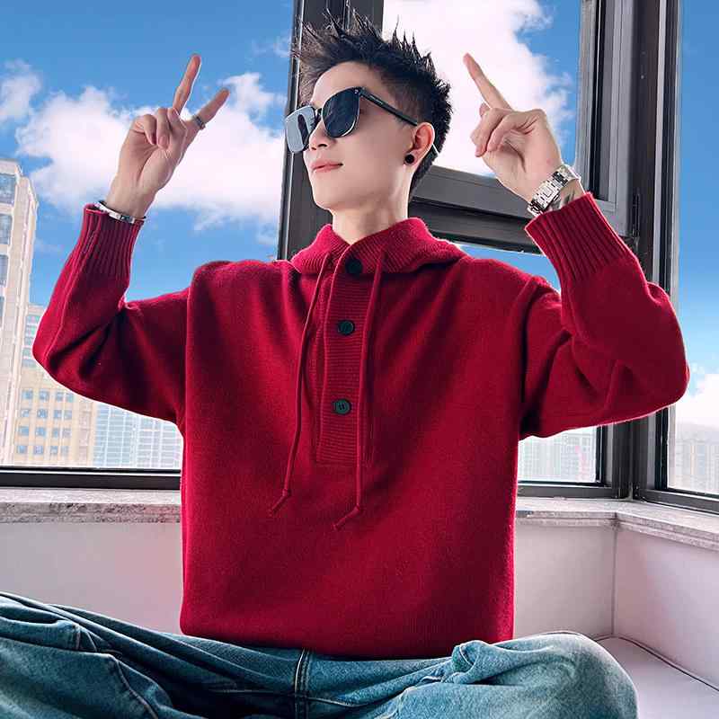 春 コーデ メンズ 用 服 シンプル ファッション オシャレ 大人 かっこいい 大きいサイズ ストリート 紳士服 厚手 フード付き セーター アメリカン レトロ ジャケット インナー ニット