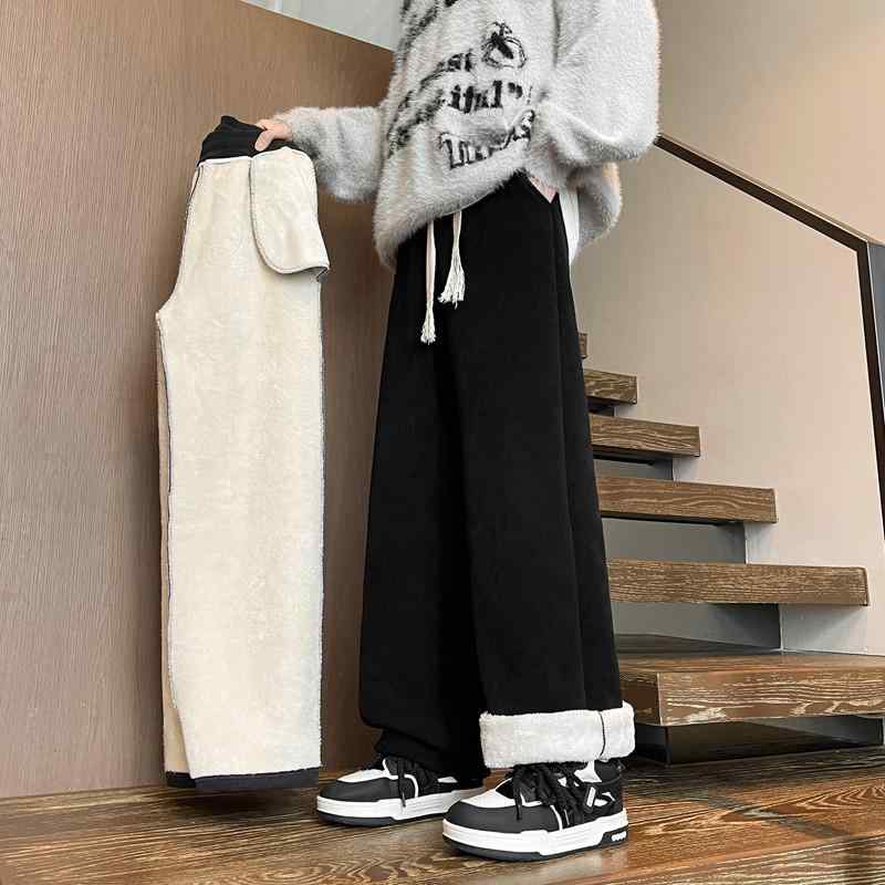 春 コーデ メンズ 用 服 シンプル ファッション オシャレ 大人 かっこいい 大きいサイズ ストリート 紳士服 ラム スウェットパンツ コーデュロイ パンツ アメリカン ヘビー ハイエンド シェニール ワイド レッグ