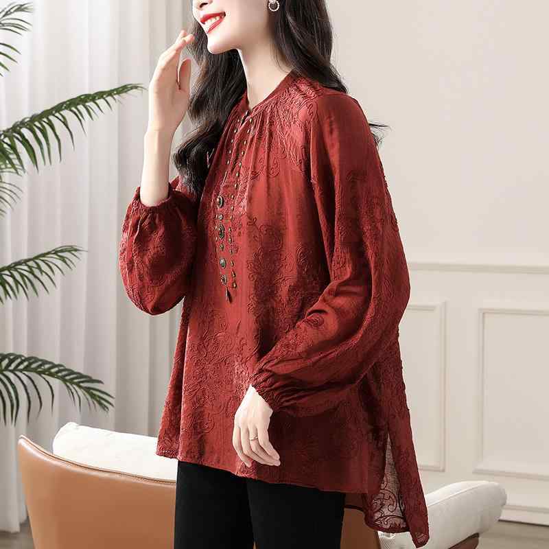 春 コーデ レディース ファッション オシャレ カワイイ シンプル きれいめ ナチュラル 上品カジュアル 婦人服 シャツ ワイン レッド クラシック エスニック ドレス シック 長袖