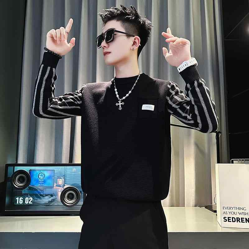 春 コーデ メンズ 用 服 分かりやすい 流行り物 オシャレ 成年者 かっこいい 気が大きい大きさ 表どおり 成人男性服 ラウンドのど首 スウェーター 編み目 ティーシャツ プルオーバー 編み物