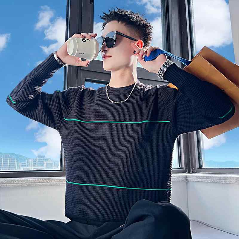 春 コーデ メンズ 用 服 分かりやすい 流行り物 オシャレ 成年者 かっこいい 気が大きい大きさ 表どおり 成人男性服 スウェーター 縞模様 朦々たる 度合い輪っか プルオーバー 肌付き