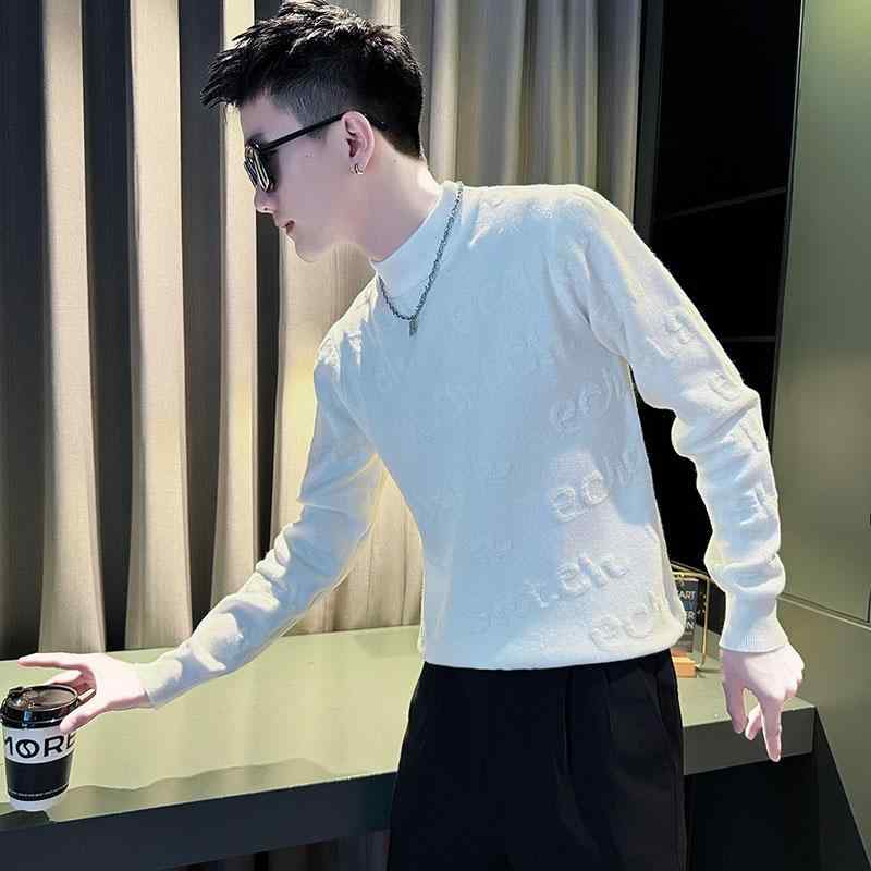 春 コーデ メンズ 用 服 シンプル ファッション オシャレ 大人 かっこいい 大きいサイズ ストリート 紳士服 黒 セーター レター インナー シャツ