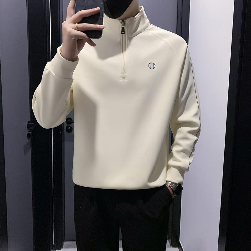 春 コーデ メンズ 用 服 シンプル ファッション オシャレ 大人 かっこいい 大きいサイズ ストリート 紳士服 ハーフ ジップ トレーナー カラー T シャツ 長袖 白 シャツプルオーバー ジャケット