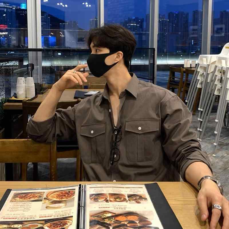 春 コーデ メンズ 用 服 シンプル ファッション オシャレ 大人 かっこいい 大きいサイズ ストリート 紳士服 ライト ハイエンド ブラウン シャツ 長袖 韓国スタイル シンプル