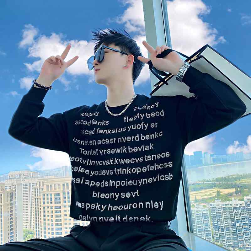 春 コーデ メンズ 用 服 シンプル ファッション オシャレ 大人 かっこいい 大きいサイズ ストリート 紳士服 トレーナー レター ラウンドネック T シャツ 長袖 トップス プルオーバー ジャケット