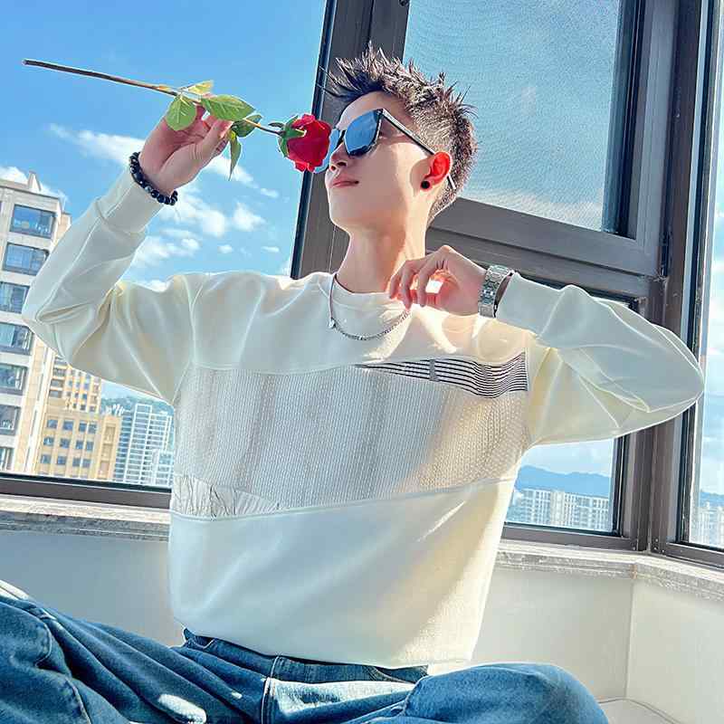 春 コーデ メンズ 用 服 シンプル ファッション オシャレ 大人 かっこいい 大きいサイズ ストリート 紳士服 厚手 スウェット シャツ 白 長袖 T シャツ インナーウェア ジャケット