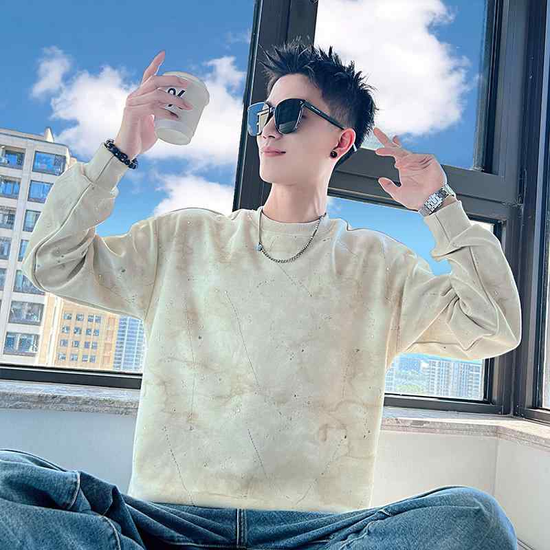 春 コーデ メンズ 用 服 シンプル ファッション オシャレ 大人 かっこいい 大きいサイズ ストリート 紳士服 ヘビー トレーナー ハイエンド T シャツ ラウンドネック 長袖 トップス カジュアル ジャケット