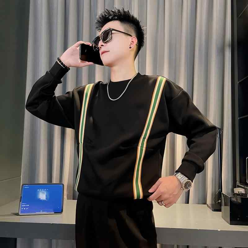 春 コーデ メンズ 用 服 シンプル ファッション オシャレ 大人 かっこいい 大きいサイズ ストリート 紳士服 ストライプ スウェット シャツ ヘビー T シャツ 長袖 シャツプルオーバー ジャケット