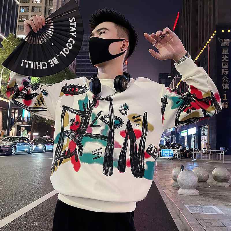 春 コーデ メンズ 用 服 シンプル ファッション オシャレ 大人 かっこいい 大きいサイズ ストリート 紳士服 アメリカングラフィティ プリント セーター T シャツ 長袖 トップス カジュアル ジャケット