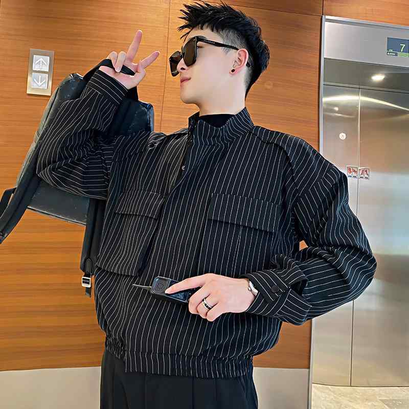 春 コーデ メンズ 用 服 シンプル ファッション オシャレ 大人 かっこいい 大きいサイズ ストリート 紳士服 ストライプ カーゴパンツ ジャケット 韓国スタイル トップス