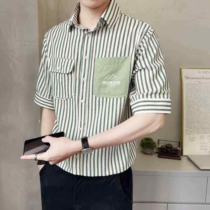 春 コーデ メンズ 用 服 シンプル ファッション オシャレ 大人 かっこいい 大きいサイズ ストリート 紳士服 韓国スタイル 五分丈 半袖 シャツ カジュアル チェック柄