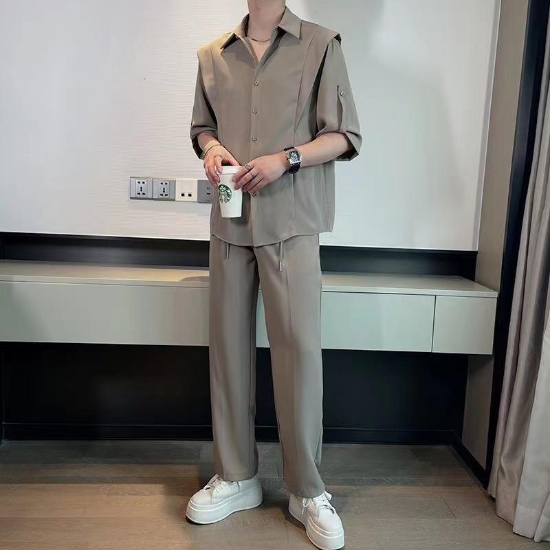 春 コーデ メンズ 用 服 シンプル ファッション オシャレ 大人 かっこいい 大きいサイズ ストリート 紳士服 ハイエンド カジュアル 半袖 シャツ ドレープ 長袖 スーツ