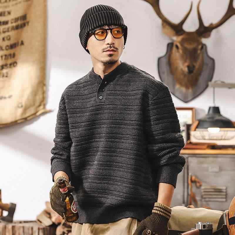 春 コーデ メンズ 用 服 シンプル ファッション オシャレ 大人 かっこいい 大きいサイズ ストリート 紳士服 アメリカン レトロ 厚手 セーター ヘンリー カラー コート |リコット