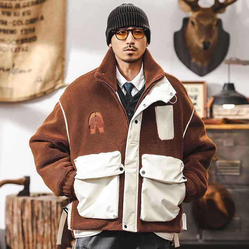 春 コーデ メンズ 用 服 シンプル ファッション オシャレ 大人 かっこいい 大きいサイズ ストリート 紳士服 アメリカン レトロ シェルパ ジャケット フード付き ダウン パーカー