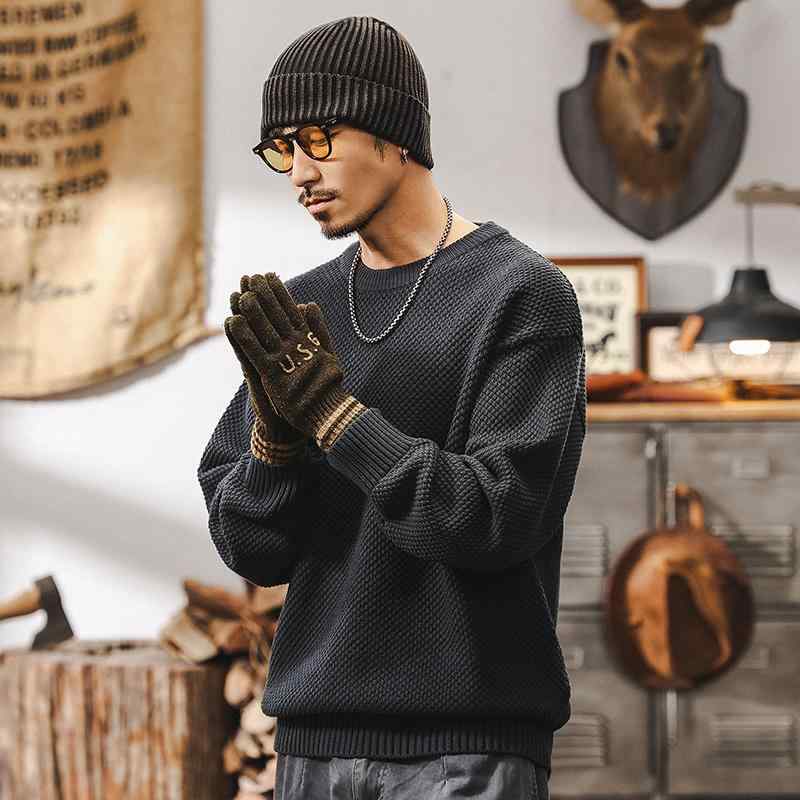 春 コーデ メンズ 用 服 シンプル ファッション オシャレ 大人 かっこいい 大きいサイズ ストリート 紳士服 アメリカン レトロ 厚手 セーター