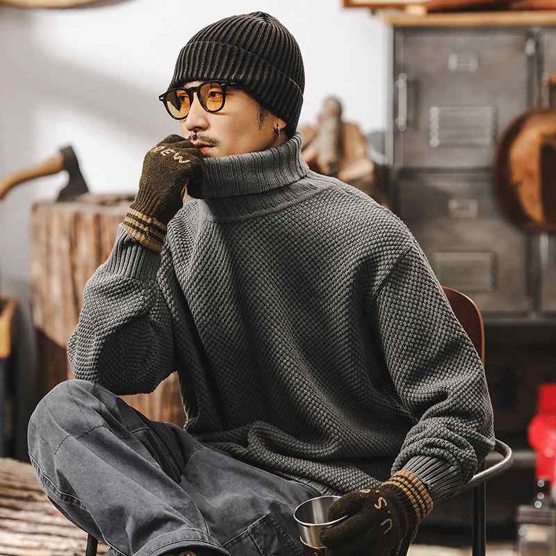 春 コーデ メンズ 用 服 シンプル ファッション オシャレ 大人 かっこいい 大きいサイズ ストリート 紳士服 アメリカン レトロ タートルネック セーター