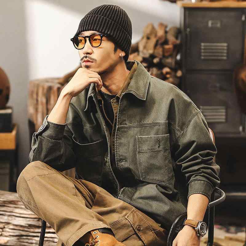 春 コーデ メンズ 用 服 シンプル ファッション オシャレ 大人 かっこいい 大きいサイズ ストリート 紳士服 アメリカン レトロ ヘビー アーミーグリーン ジャケット タフ カジュアル ｜リコット