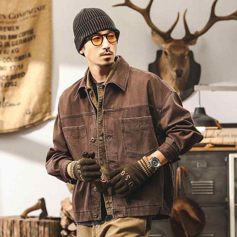 春 コーデ メンズ 用 服 シンプル ファッション オシャレ 大人 かっこいい 大きいサイズ ストリート 紳士服 アメリカン レトロ ヘビー ブラウン ワーク ジャケット タフ ハンティング カジュアル ジャケット ｜リコット