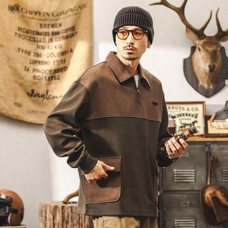 春 コーデ メンズ 用 服 分かりやすい 流行り物 オシャレ 成年者 かっこいい 気が大きい大きさ 表どおり 成人男性服 アメリカン レトロ ヘビースウェット プルオーバー編み目 衣嚢 ポロ プルオーバー
