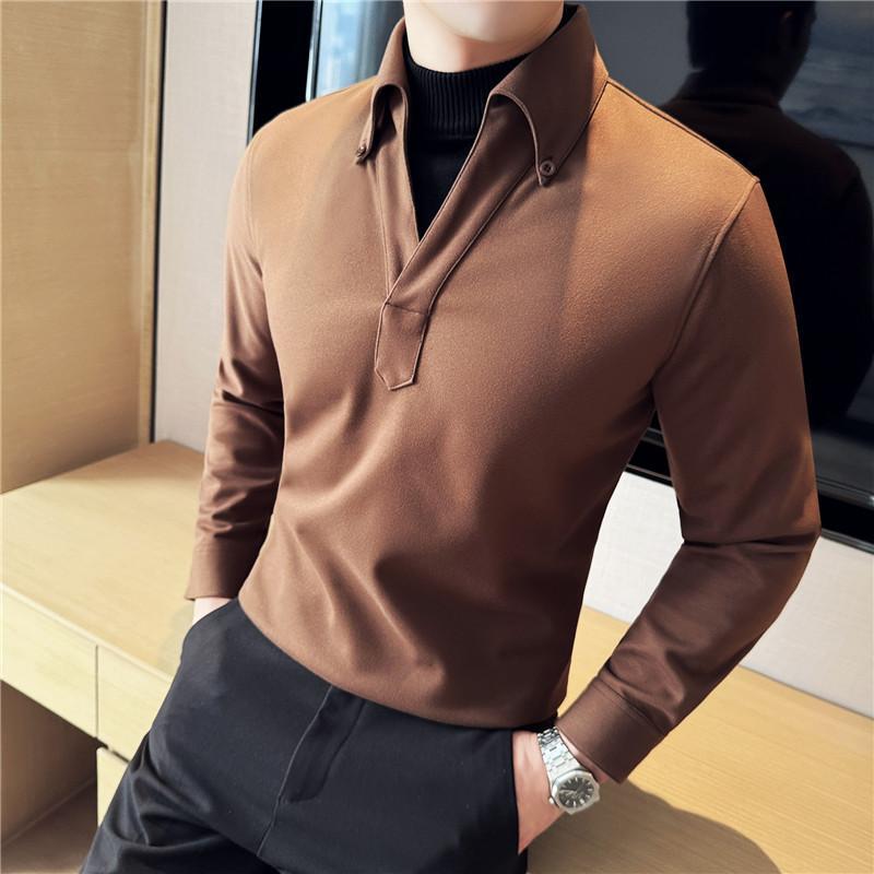 春 コーデ メンズ 用 服 シンプル ファッション オシャレ 大人 かっこいい 大きいサイズ ストリート 紳士服 無地 厚手 ハイエンド スエード シャツ Vネック フェイク ツーピース ウール シャツ