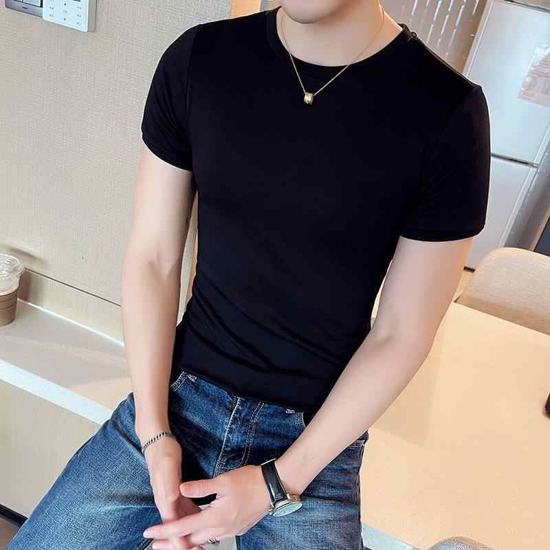 春 コーデ メンズ 用 服 シンプル ファッション オシャレ 大人 かっこいい 大きいサイズ ストリート 紳士服 半袖 T シャツ 韓国スタイル スリムフィット 綿 タイト ボディ シャツ 黒 白 インナー レイヤリング