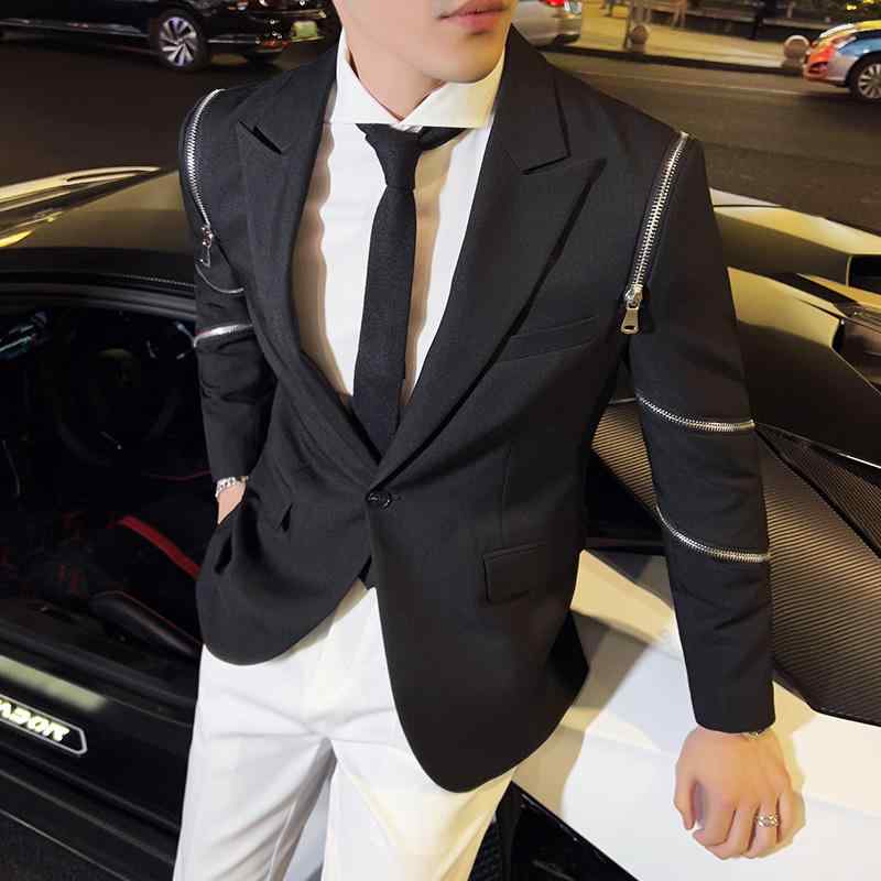 春 コーデ メンズ 用 服 分かりやすい 流行り物 オシャレ 成年者 かっこいい 馬鹿でかい大きさ 表どおり 成人男性服 ハイエンド 背広 ファスナー かざり付ける 黒 単品 上衣