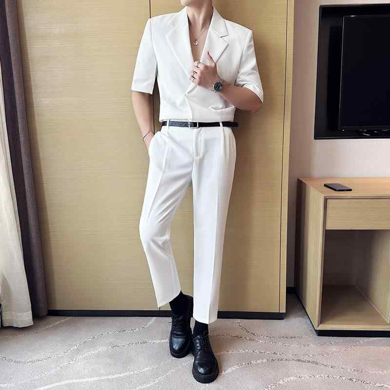 春 コーデ メンズ 用 服 シンプル ファッション オシャレ 大人 かっこいい 大きいサイズ ストリート 紳士服 無地 半袖 スーツ 韓国スタイル スリム カジュアル ミッド スリーブ 10,027円