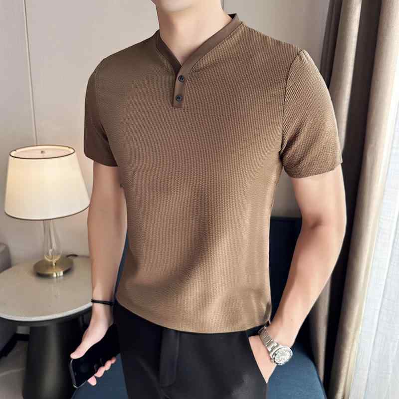 春 コーデ メンズ 用 服 シンプル ファッション オシャレ 大人 かっこいい 大きいサイズ ストリート 紳士服 薄手 カジュアル 半袖 T シャツ ハイエンド ビジネス スリム ストレッチ Vネック