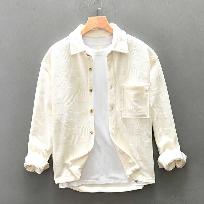 春 コーデ メンズ 用 服 シンプル ファッション オシャレ 大人 かっこいい 大きいサイズ ストリート 紳士服 ハイエンド テクスチャー ニット シャツ 長袖 白 カジュアル ジャケット ｜リコット
