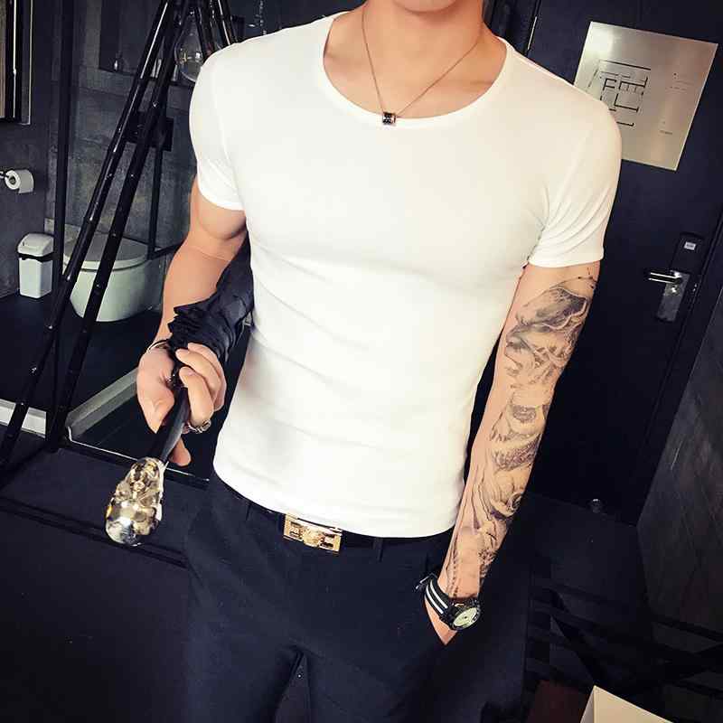 春 コーデ メンズ 用 服 シンプル ファッション オシャレ 大人 かっこいい 大きいサイズ ストリート 紳士服 半袖 T シャツ スリム タイト ボディ シャツ 無地 綿 白 レイヤリング フィットネス スポーツ
