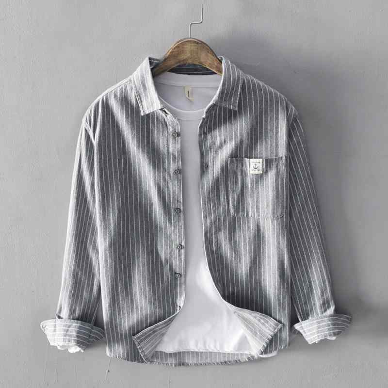 春 コーデ メンズ 用 服 シンプル ファッション オシャレ 大人 かっこいい 大きいサイズ ストリート 紳士服 ヴィンテージ カジュアル ストライプ シャツ コットン トップス 長袖 ジャケット
