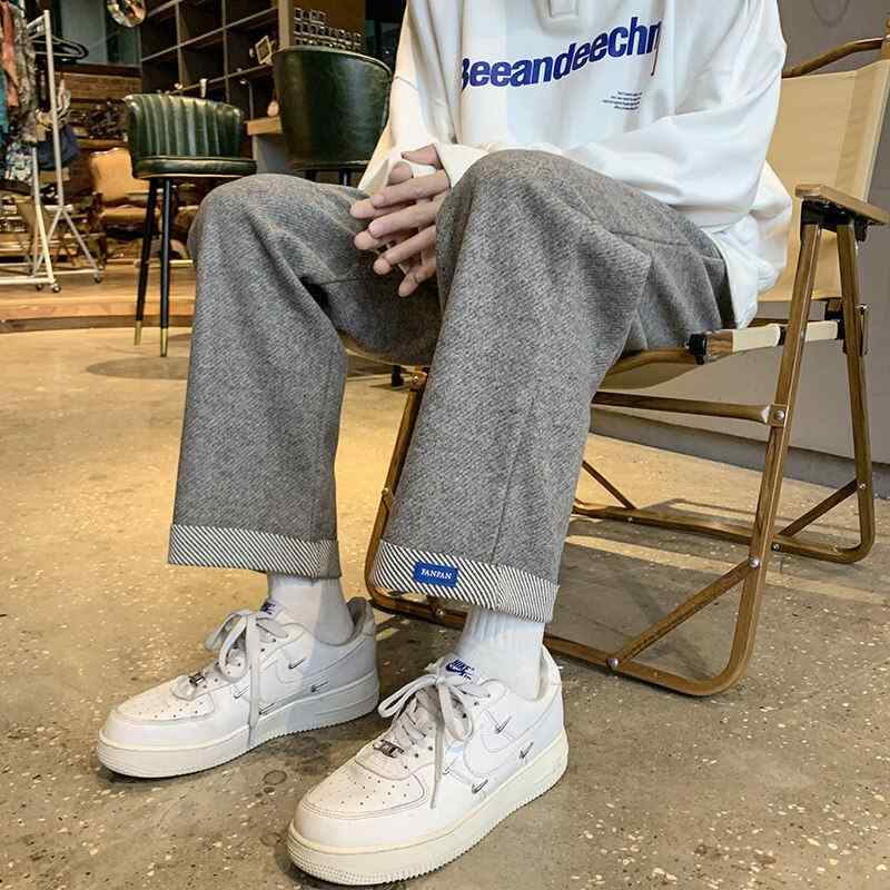 春 コーデ メンズ 用 服 シンプル ファッション オシャレ 大人 かっこいい 大きいサイズ ストリート 紳士服 レトロ ウール パンツ 厚手 ハイエンド ヘビー カジュアル ストレート レッグ ワイド