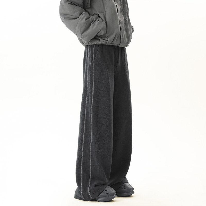 春 コーデ メンズ 用 服 シンプル ファッション オシャレ 大人 かっこいい 大きいサイズ ストリート 紳士服 平行 ストライプ フリース カジュアル パンツ ゆったり ドレープ ワイド ストレート ロング
