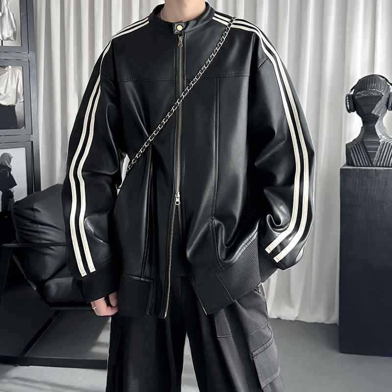 春 コーデ メンズ 用 服 分かりやすい 流行り物 オシャレ 成年者 かっこいい 途轍も無い大きさ 表どおり 成人男性服 なめし革 上衣 縞模様 ハイエンド PU アメリカン 自動二輪車 服