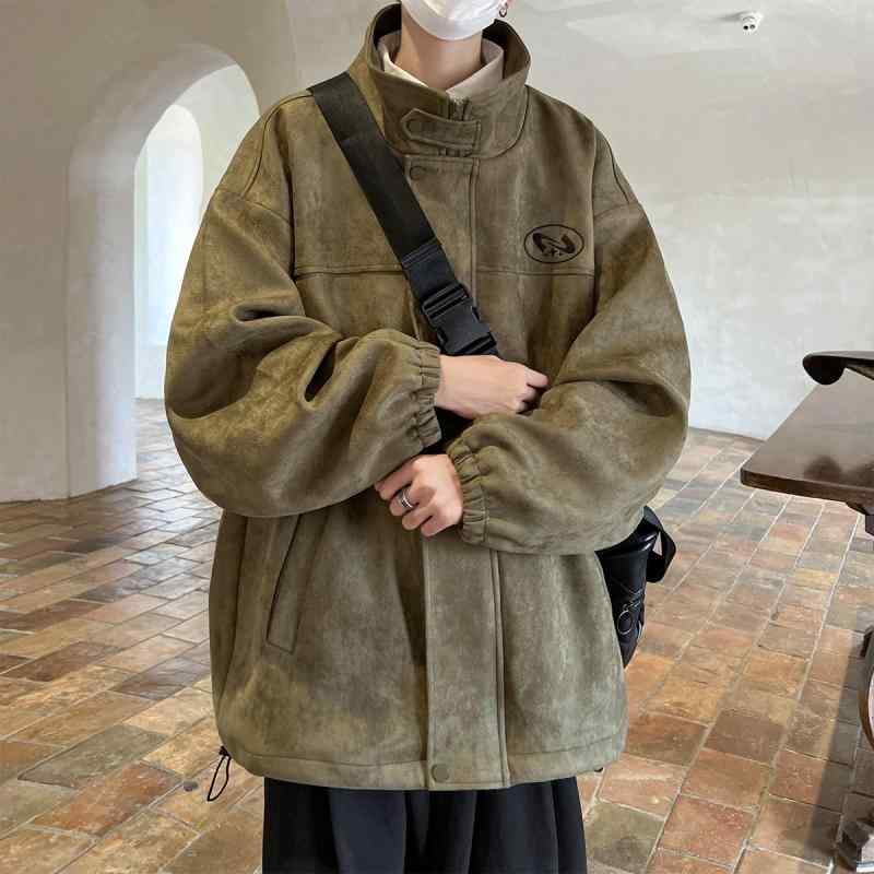 春 コーデ メンズ 用 服 シンプル ファッション オシャレ 大人 かっこいい 大きいサイズ ストリート 紳士服 ヘビー スエード ジャケット アメリカン レトロ カジュアル スタンドカラー カップル ウェア パッド入り コート ｜リコット