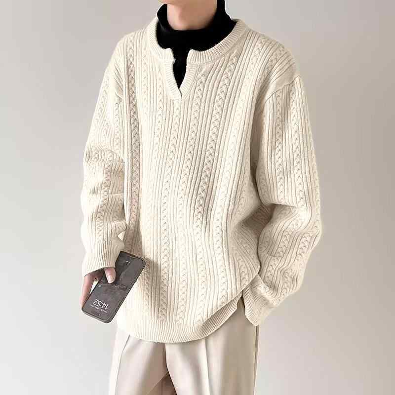 春 コーデ メンズ 用 服 分かりやすい 流行り物 オシャレ 成年者 かっこいい 気が大きい大きさ 表どおり 成人男性服 捻じれ スウェーター ハイエンド 編み物 Vのど首 プルオーバー 肌付き 度合い