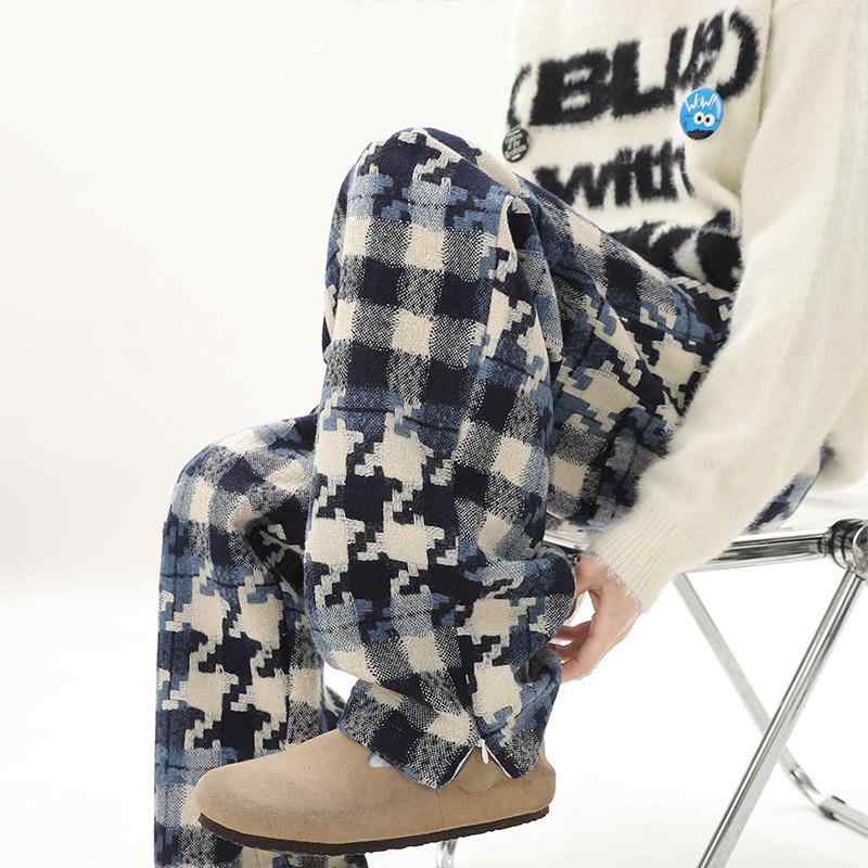 春 コーデ メンズ 用 服 シンプル ファッション オシャレ 大人 かっこいい 大きいサイズ ストリート 紳士服 アメリカン レトロ チェック柄 パンツ 厚手 じ ストレート レッグ フレアパンツ