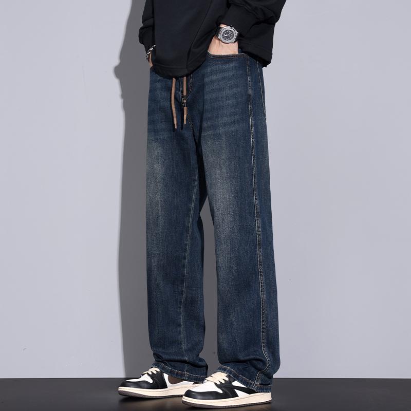 春 コーデ メンズ 用 服 シンプル ファッション オシャレ 大人 かっこいい 大きいサイズ ストリート 紳士服 アメリカン レトロ ストレート ジーンズ ストレッチ ブルー ワイド レッグ ロング パンツ