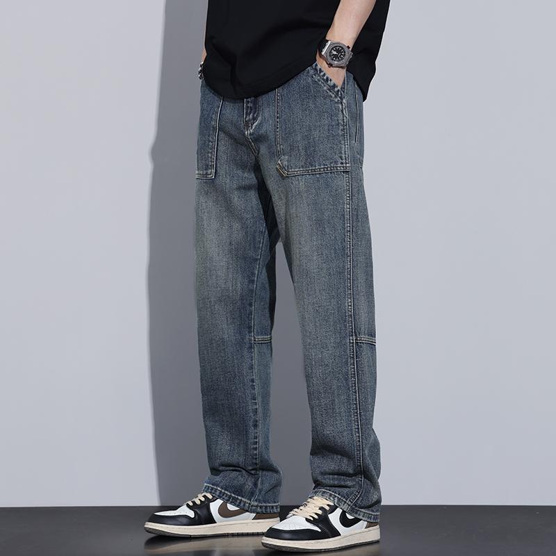春 コーデ メンズ 用 服 シンプル ファッション オシャレ 大人 かっこいい 大きいサイズ ストリート 紳士服 アメリカン ウォッシュ レトロ ジーンズ ストレート ワークパンツ