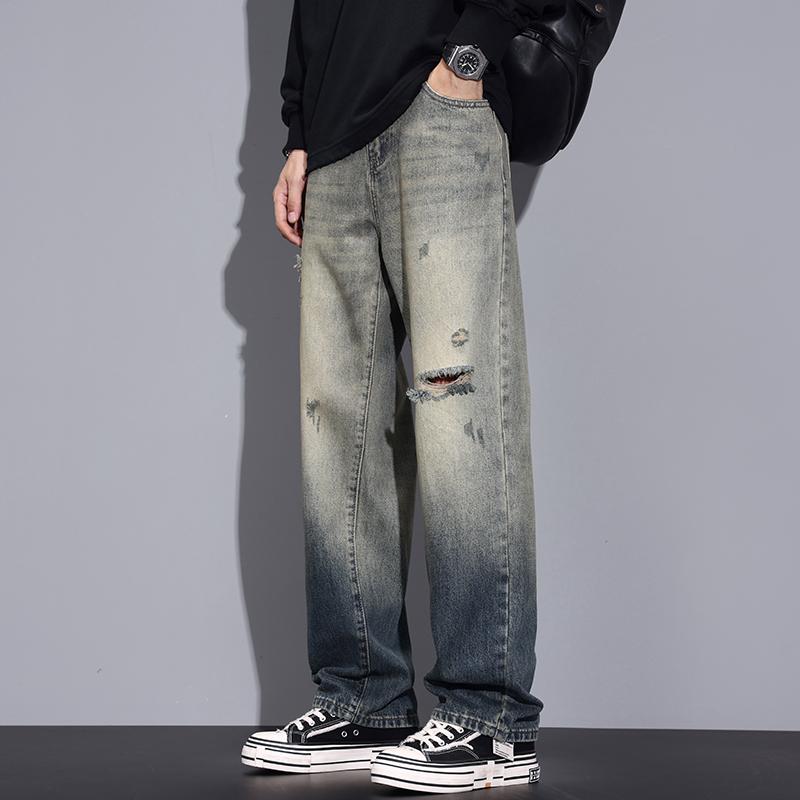 春 コーデ メンズ 用 服 シンプル ファッション オシャレ 大人 かっこいい 大きいサイズ ストリート 紳士服 リッピング イエロー グラデーション ジーンズ アメリカン レトロ ストリート ストレート 7,364円