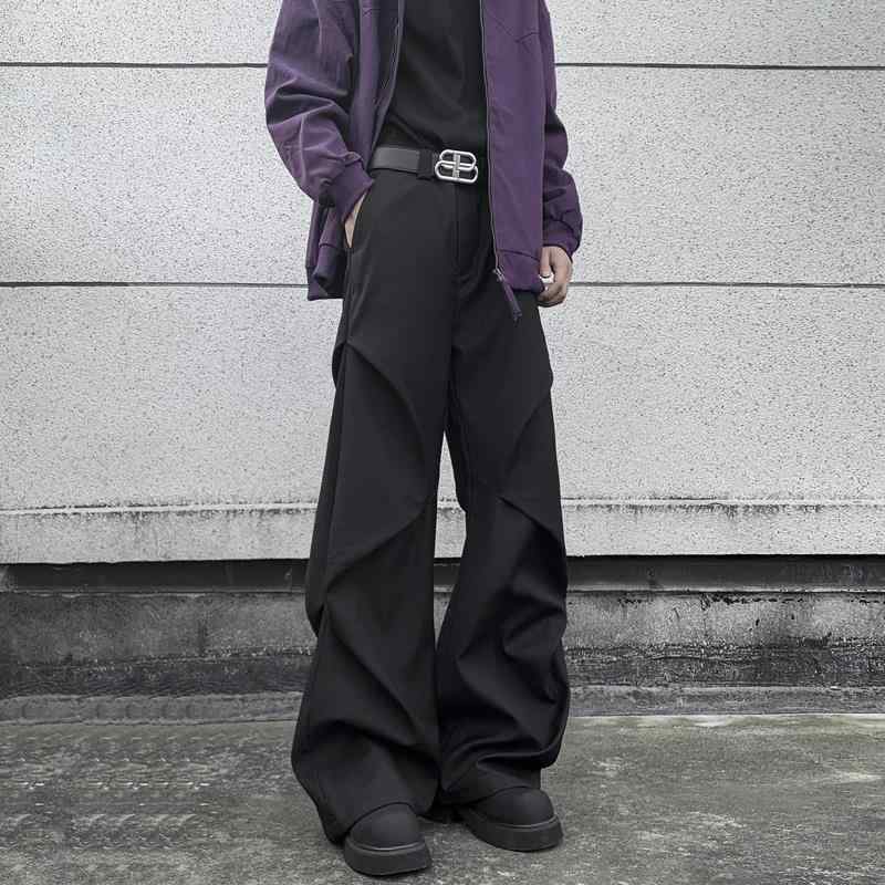 春 コーデ メンズ 用 服 シンプル ファッション オシャレ 大人 かっこいい 大きいサイズ ストリート 紳士服 アメリカン クリーン フィット プリーツ パンツ ストレート レッグ ワイド ハイエンド フレア フロア レングス