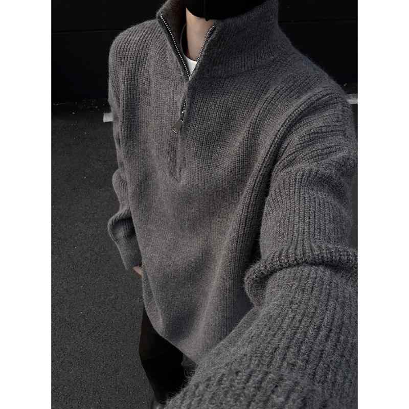 春 コーデ メンズ 用 服 シンプル ファッション オシャレ 大人 かっこいい 大きいサイズ ストリート 紳士服 ハーフ ジップセーター アメリカン レトロ クリーン フィットセーター ジャケット スタンドカラー トップス