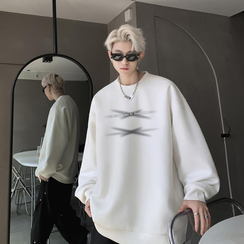春 コーデ メンズ 用 服 シンプル ファッション オシャレ 大人 かっこいい 大きいサイズ ストリート 紳士服 レター プリント ラウンドネック スウェット シャツ ヘビー スティッフ トップス アメリカン レトロ スエード ジャケット