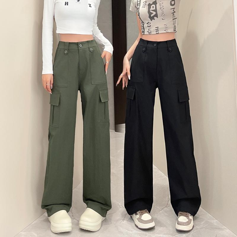 春 コーデ レディース ファッション オシャレ アイテム カワイイ コーデ シンプル きれい ナチュラル 上品カジュアル 用 アメリカン アーミーグリーン マルチ ポケット レディース 春 ハイウエスト ストレート ワイド レッグ カジュアル パンツ
