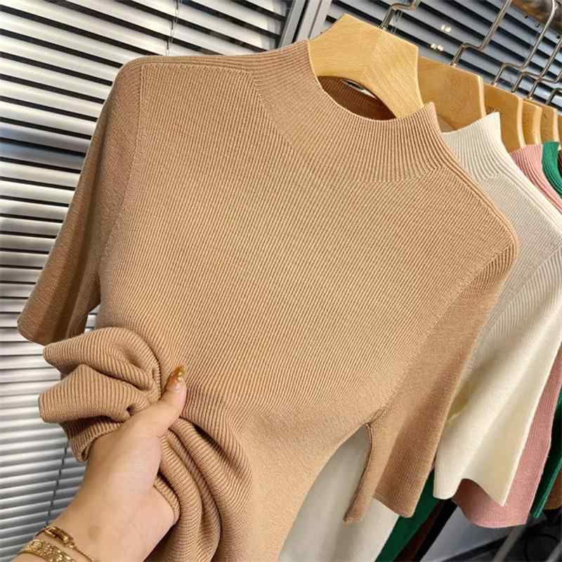 春 コーデ レディース ファッション オシャレ アイテム カワイイ コーデ シンプル きれい ナチュラル 上品カジュアル 用 セミ タートル カラー ミッド スリーブ シャツ スリムフィット 五分袖 無地 インナー セーター